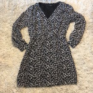 Leopard print black & white faux wrap dress